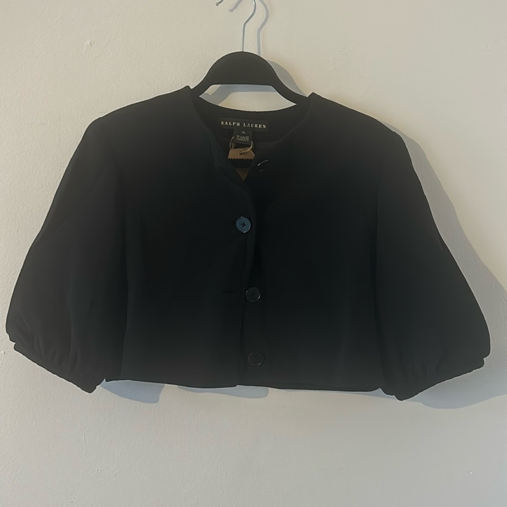 Vintage Ralph Lauren Black Bolero Button Front Cropped Jacket Size 10